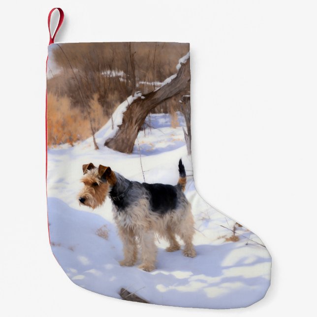 Wire Fox Terrier lässt es Weihnachten schnee Kleiner Weihnachtsstrumpf (Vorderseite)