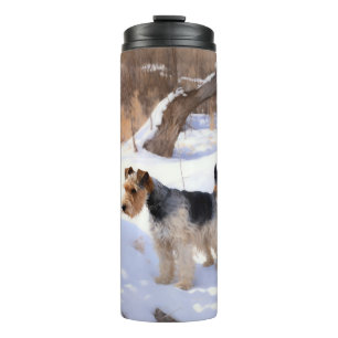 Wire Fox Terrier lässt es Weihnachten schnee Thermosbecher