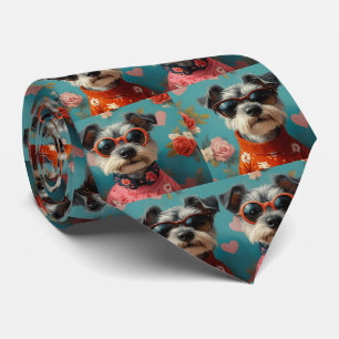 Wire Fox Terrier mit Herz Rosen Valentinstag Krawatte