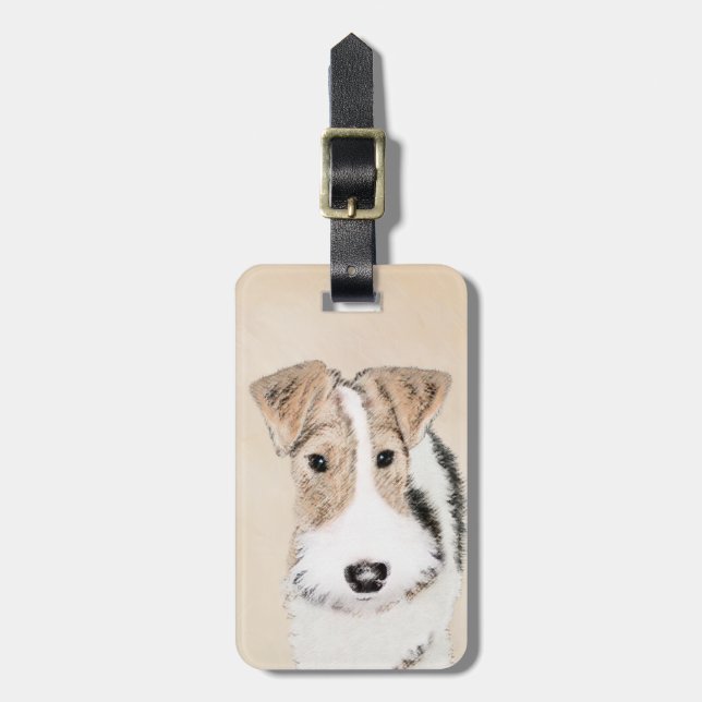 Wire Fox Terrier Painting - Niedliche Original Dog Gepäckanhänger (Vorderseite vertikal)