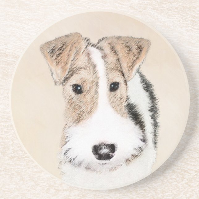 Wire Fox Terrier Painting - Niedliche Original Dog Getränkeuntersetzer (Vorne)