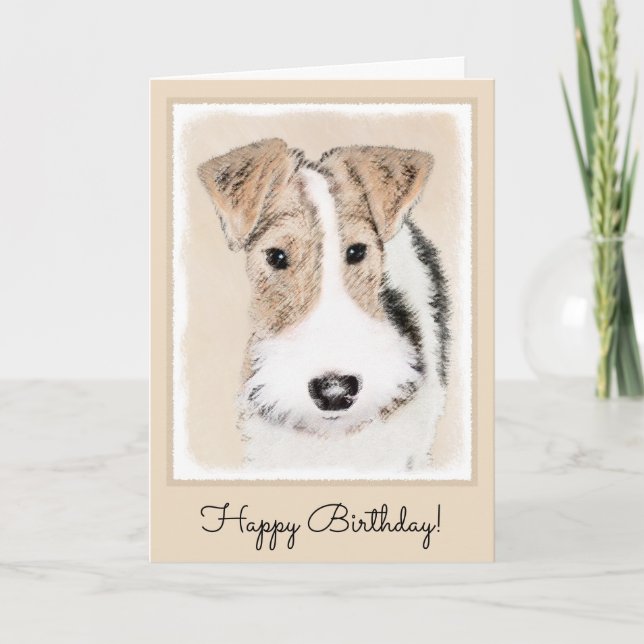 Wire Fox Terrier Painting - Niedliche Original Dog Karte (Vorderseite)
