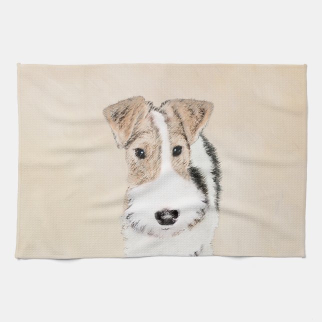 Wire Fox Terrier Painting - Niedliche Original Dog Küchentuch (Horizontal)