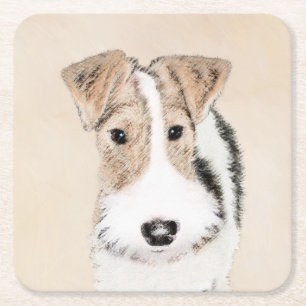 Wire Fox Terrier Painting - Niedliche Original Dog Rechteckiger Pappuntersetzer