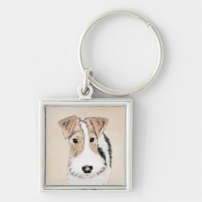 Wire Fox Terrier Painting - Niedliche Original Dog Schlüsselanhänger (Vorne)