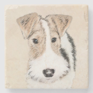 Wire Fox Terrier Painting - Niedliche Original Dog Steinuntersetzer