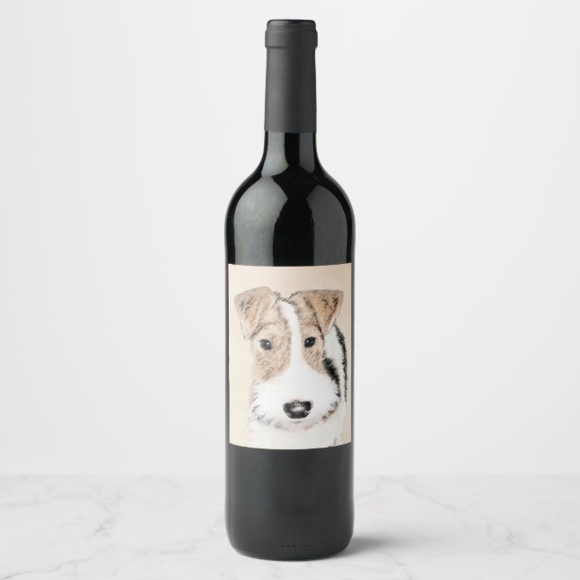 Wire Fox Terrier Painting - Niedliche Original Dog Weinetikett (Vorderseite)