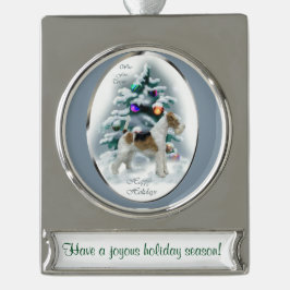 Wire Fox Terrier Personalisiert Weihnachten Banner-Ornament Silber