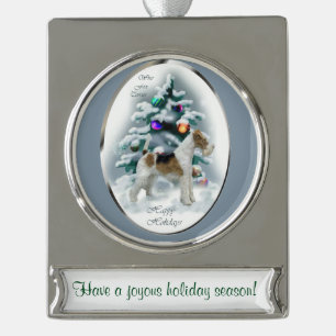 Wire Fox Terrier Personalisierte Weihnachten Banner-Ornament Silber