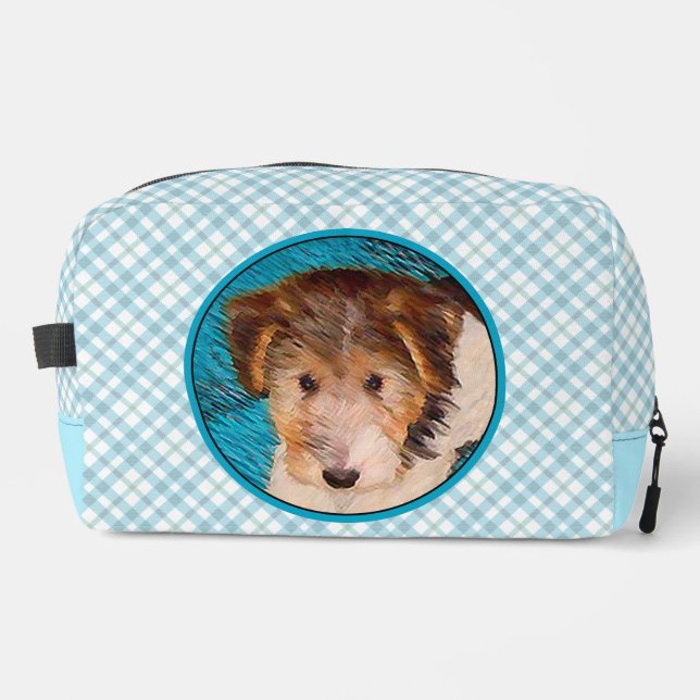 Wire Fox Terrier Puppy Malerei Tricolor Dog Art Waschbeutel (Vorderseite)