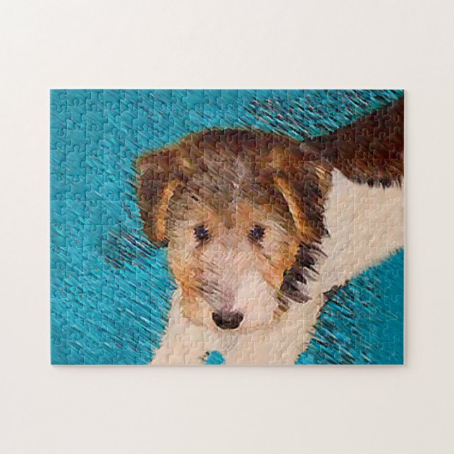 Wire Fox Terrier Puppy Painting - Original Dog Art (Horizontal)
