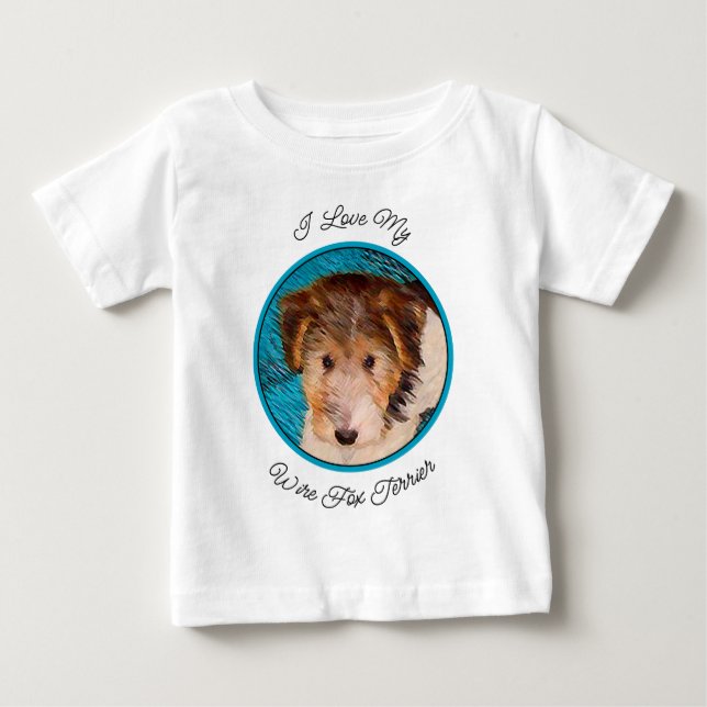 Wire Fox Terrier Puppy Painting - Original Dog Art Baby T-shirt (Vorderseite)