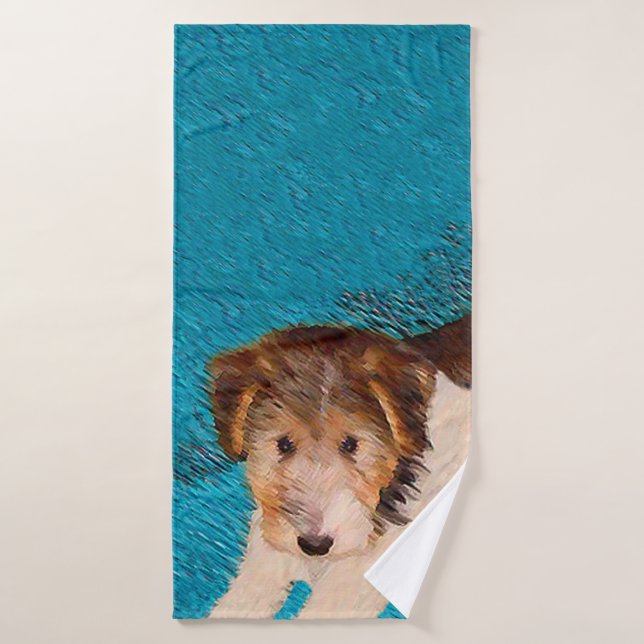 Wire Fox Terrier Puppy Painting - Original Dog Art Badhandtuch Set (Badehandtuch)