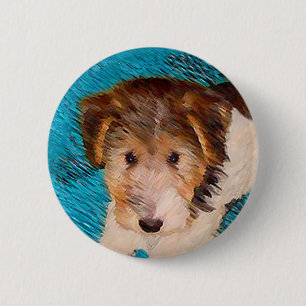 Wire Fox Terrier Puppy Painting - Original Dog Art Button