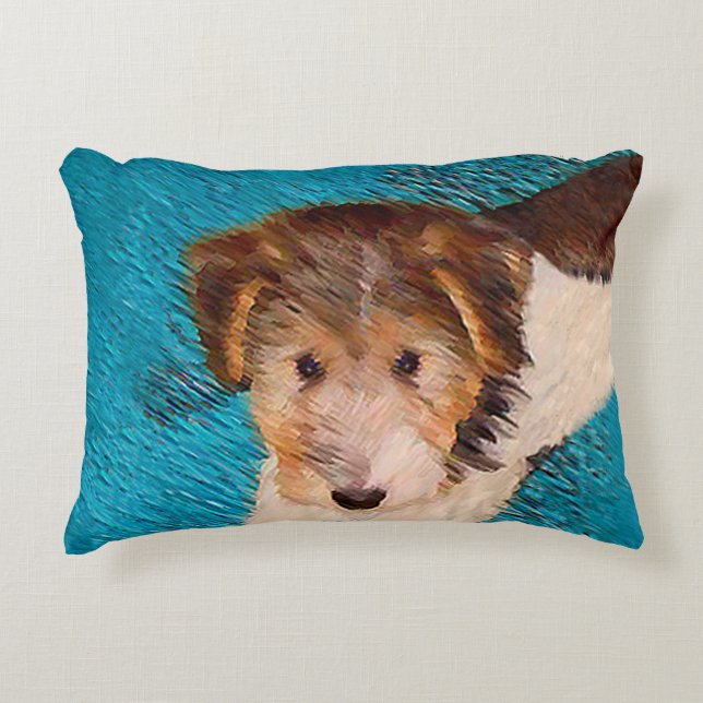 Wire Fox Terrier Puppy Painting - Original Dog Art Dekokissen (Vorderseite)