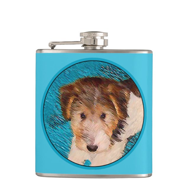 Wire Fox Terrier Puppy Painting - Original Dog Art Flachmann (Vorderseite)