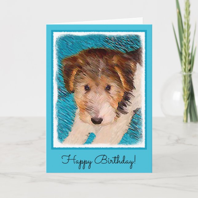 Wire Fox Terrier Puppy Painting - Original Dog Art Karte (Vorderseite)