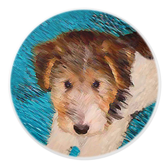Wire Fox Terrier Puppy Painting - Original Dog Art Keramikknauf (Vorderseite)