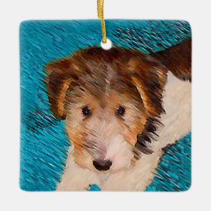 Wire Fox Terrier Puppy Painting - Original Dog Art Keramikornament