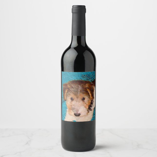 Wire Fox Terrier Puppy Painting - Original Dog Art Weinetikett (Vorderseite)
