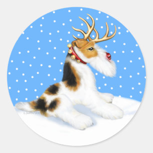 Wire Fox Terrier Reindeer Runder Aufkleber