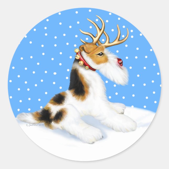 Wire Fox Terrier Reindeer Runder Aufkleber (Vorderseite)