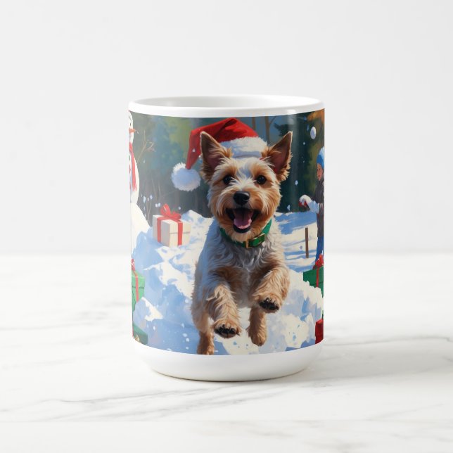 Wire Fox Terrier Running Snow mit Weihnachtshut Kaffeetasse (Mittel)