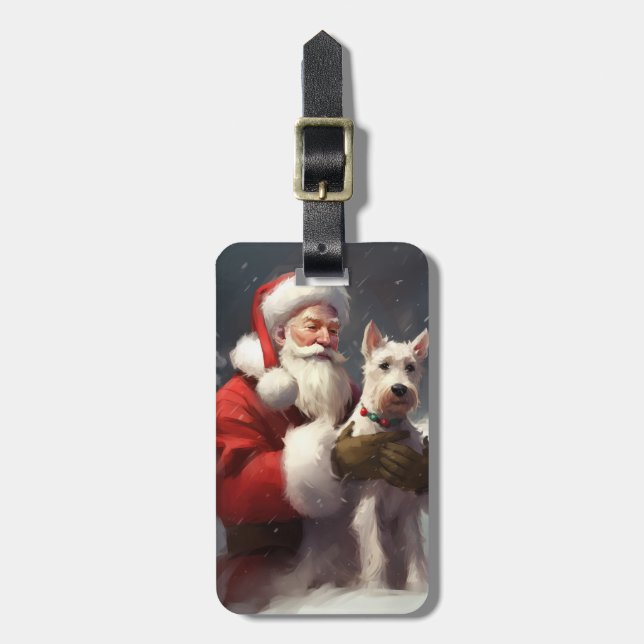 Wire Fox Terrier Santa Claus Weihnachten Gepäckanhänger (Vorderseite vertikal)