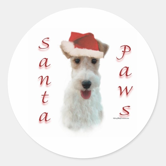 Wire Fox Terrier Santa Paws Runder Aufkleber (Vorderseite)