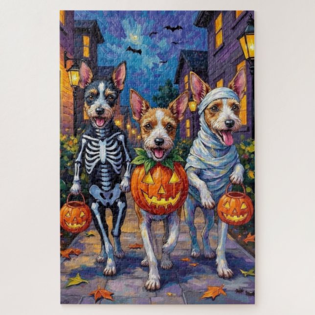 Wire Fox Terrier Trick-or-Treating Halloween (Vertikal)