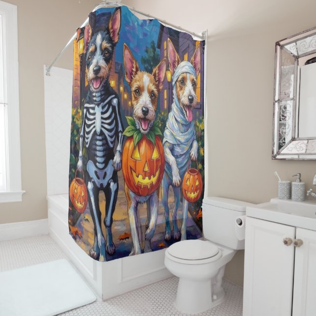 Wire Fox Terrier Trick-or-Treating Halloween Duschvorhang (Beispiel)