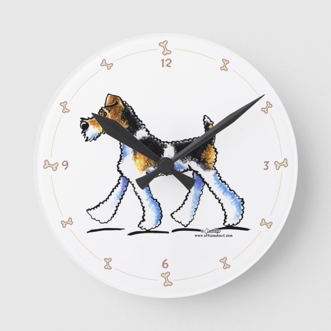 Wire Fox Terrier Trot Runde Wanduhr (Vorderseite)