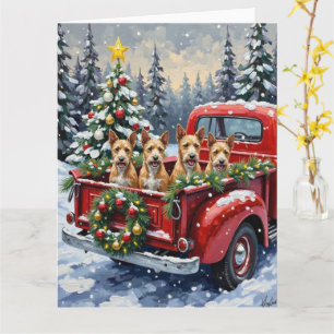 Wire Fox Terrier Weihnachten Rotes Lastwagen Urlau Karte
