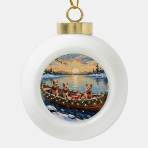 Wire Fox Terrier Weihnachtsboot Urlaub Keramik Kugel-Ornament