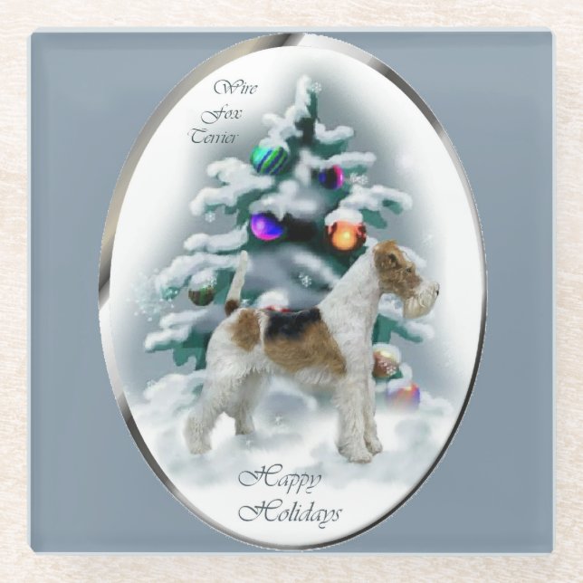 Wire Fox Terrier Weihnachtsgeschenke Glasuntersetzer (Vorderseite)