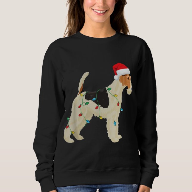 Wire Fox Terrier Weihnachtslicht Weihnachtsmannmüt Sweatshirt (Vorderseite)