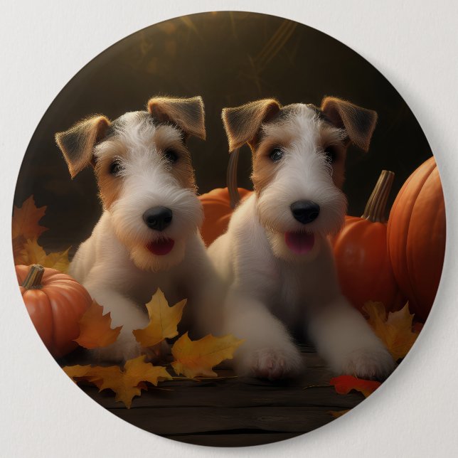 Wire Fox Terrier Welpe Autumn Delight Pumpkin Button (Vorderseite)