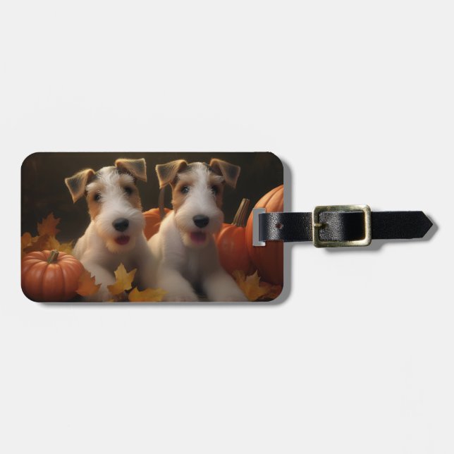 Wire Fox Terrier Welpe Autumn Delight Pumpkin Gepäckanhänger (Vorderseite horizontal)