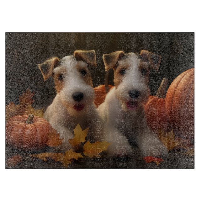 Wire Fox Terrier Welpe Autumn Delight Pumpkin Schneidebrett (Vorderseite)