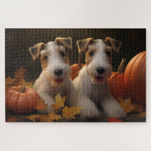 Wire Fox Terrier Welpe Herbstfreude Kürbis