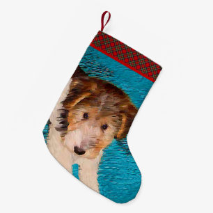 Wire Fox Terrier Welpenmalerei - Original Hundekun Kleiner Weihnachtsstrumpf