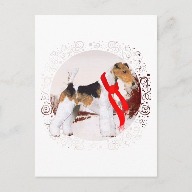 Wire Fox Terrier Winter Postkarte (Vorderseite)