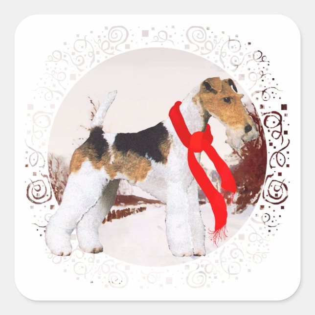 Wire Fox Terrier Winter Quadratischer Aufkleber (Vorderseite)