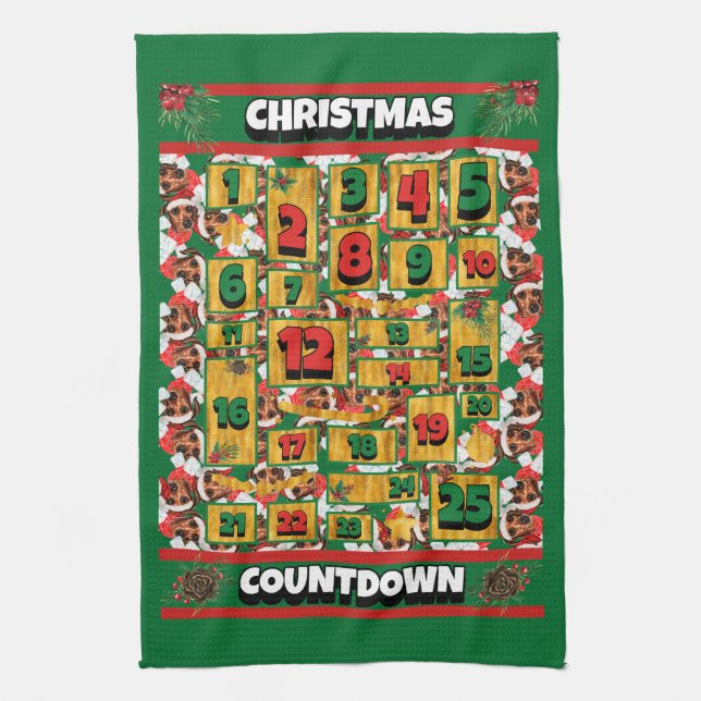 Wire Hair Dackel Dog Countdown Weihnachtsfest Geschirrtuch (Vertikal)