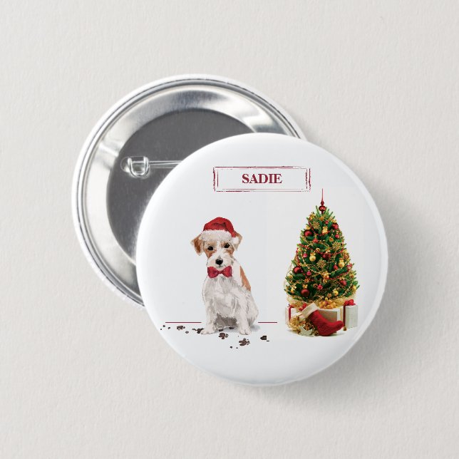 Wire Haired Jack Russell Funny Christmas Dog Button (Vorne & Hinten)