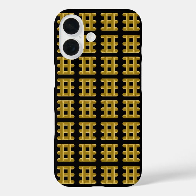 Wired Golden Cord Squared Pattern Gold On Black iPhone 16 Hülle (Rückseite)