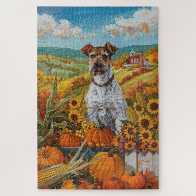 Wirefox Terrier Dog Herbsternte Erntedank (Vertikal)