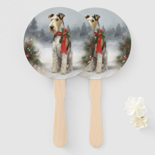 Wirefox Terrier Dog im Schnee Weihnachten Fächer (Vorne und Hinten)