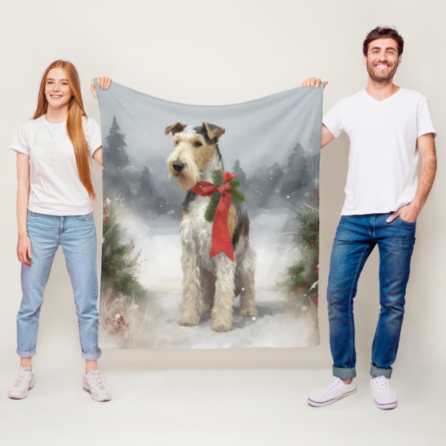Wirefox Terrier Dog im Schnee Weihnachten Fleecedecke (Beispiel)