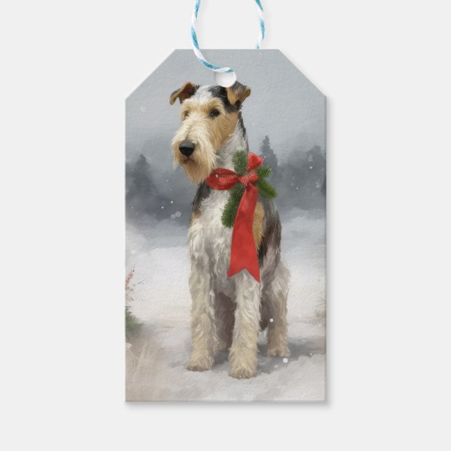 Wirefox Terrier Dog im Schnee Weihnachten Geschenkanhänger (Vorderseite)